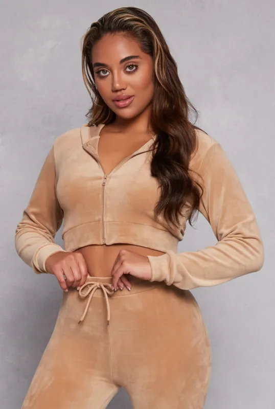 Velour Front Zip Cropped Hoodie sold by Rainbow
