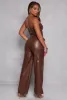 Faux Leather Strapless Cargo Jumpsuit sold by Rainbow