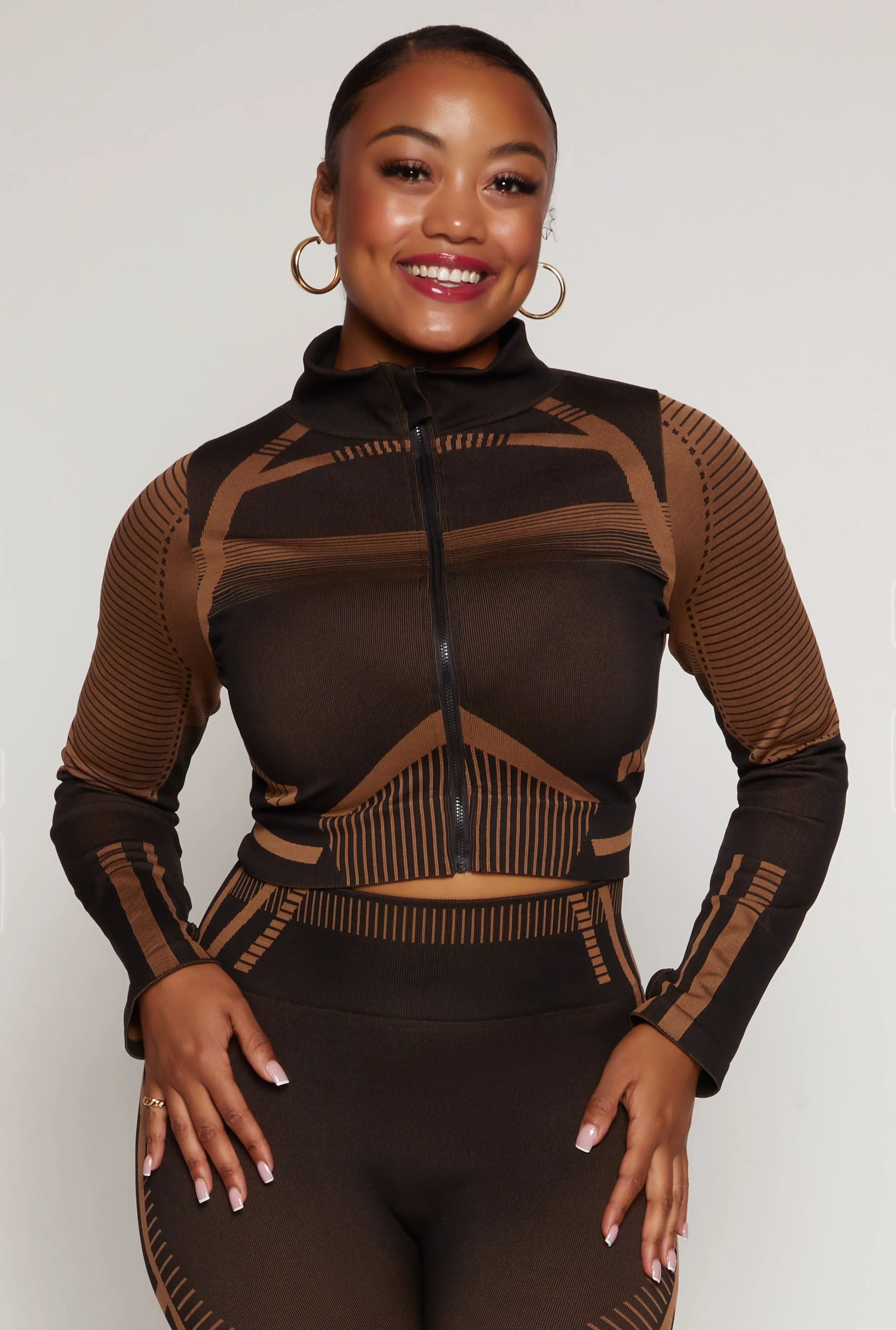 Plus Size Seamless Printed Cropped Track Jacket sold by Rainbow