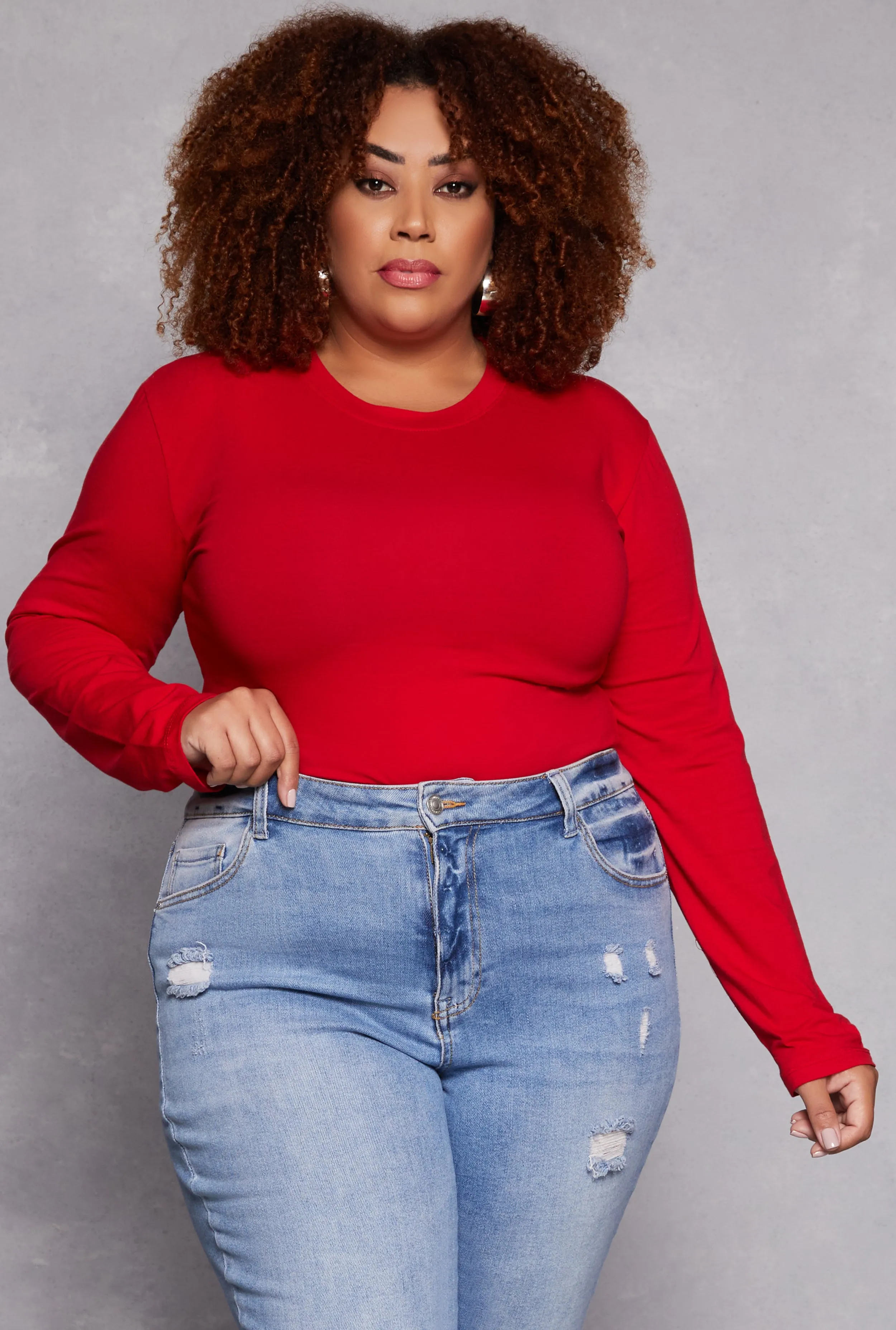Plus Size Long Sleeve Crew Neck Tee sold by Rainbow