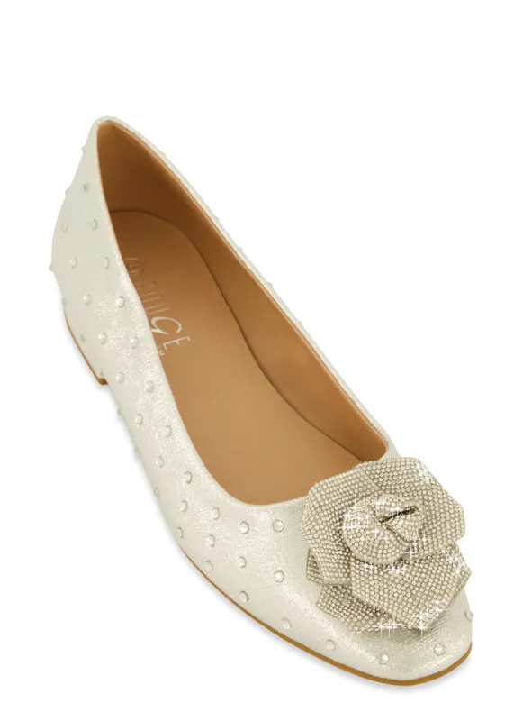 Rhinestone Flower Studded Flats sold by Rainbow