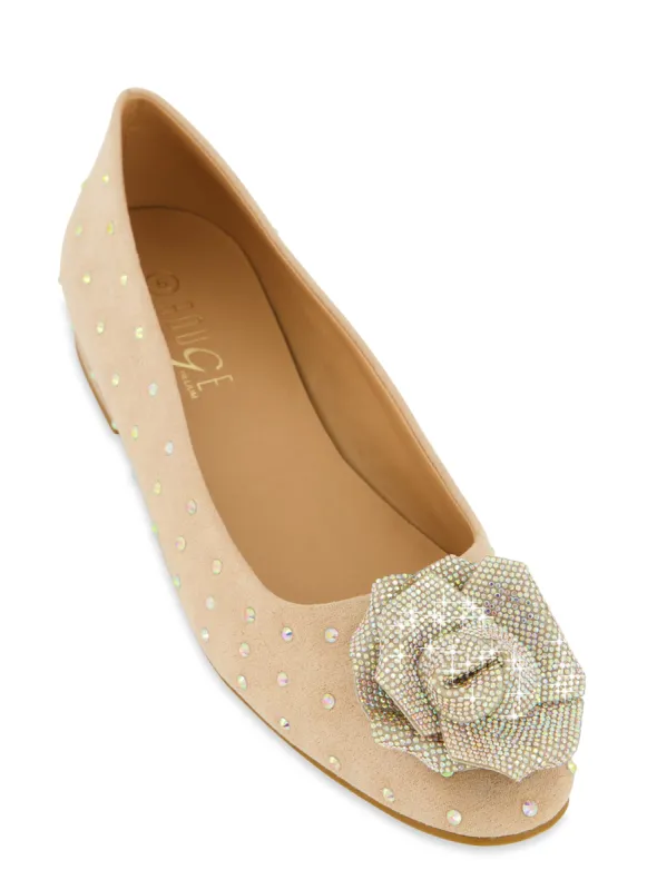 Rhinestone Flower Studded Flats sold by Rainbow