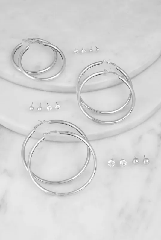 Hoop and Stud Earrings Set of 9 sold by Rainbow