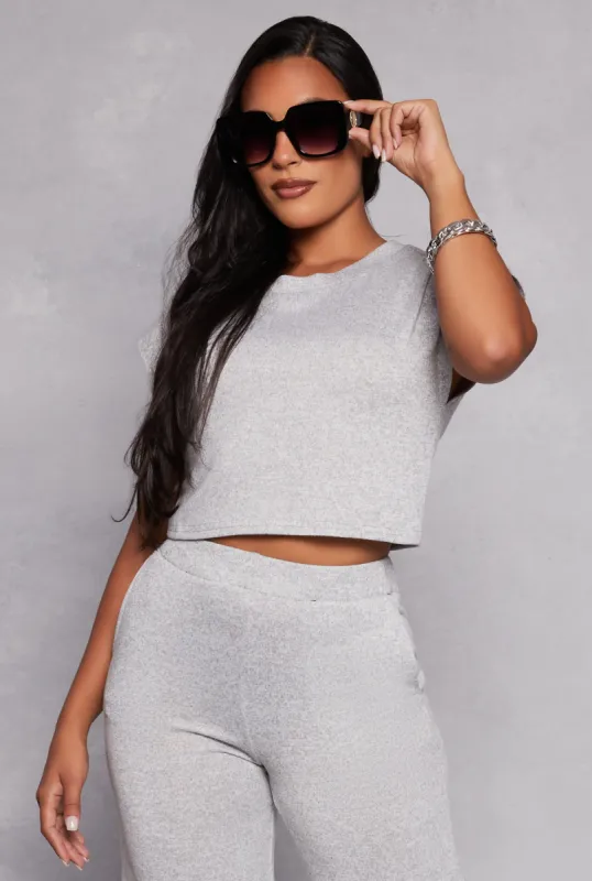 Brushed Knit Cap Sleeve Crop Top sold by Rainbow