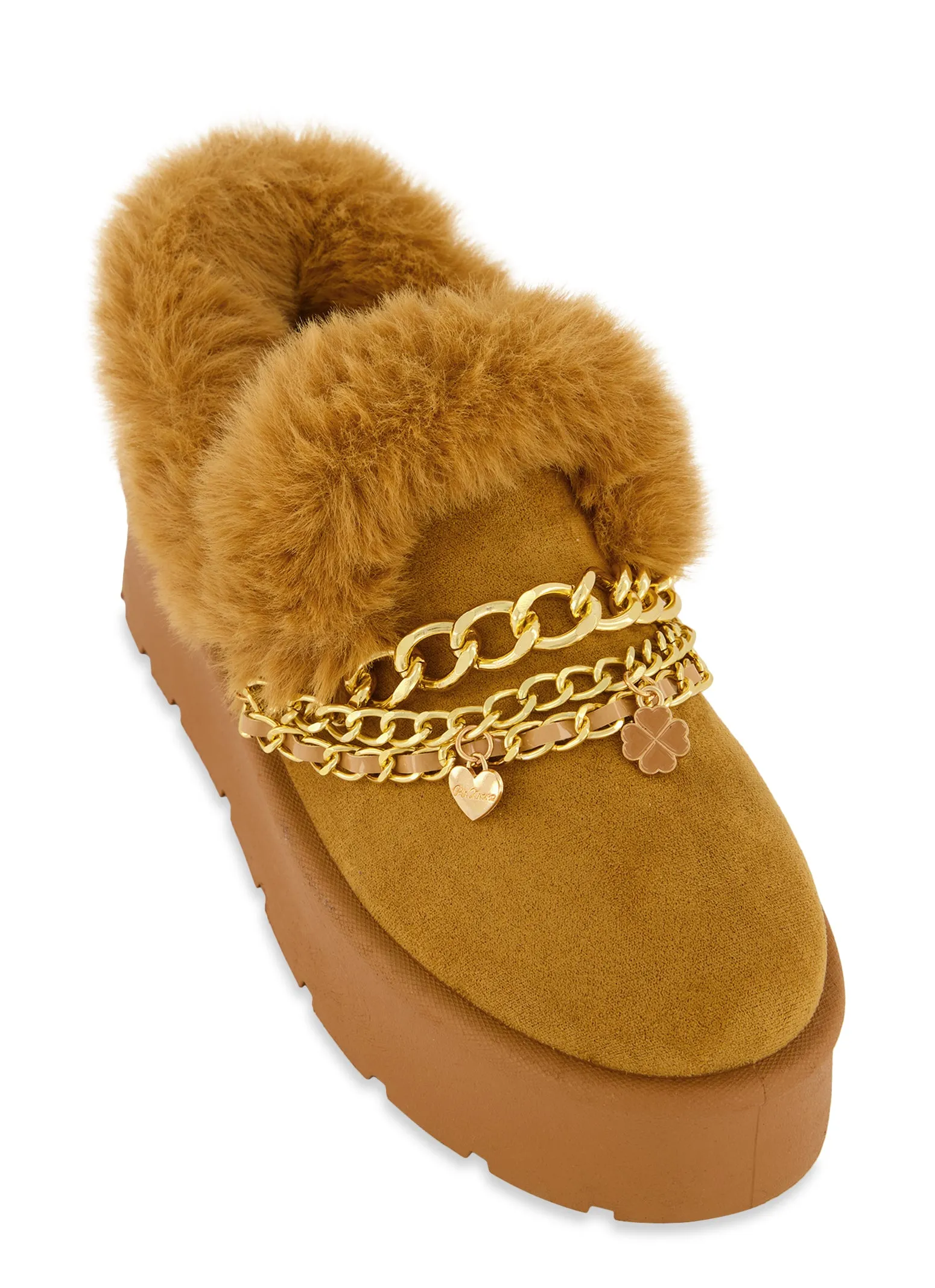 Faux Fur Lined Layered Chain Platform Boots sold by Rainbow