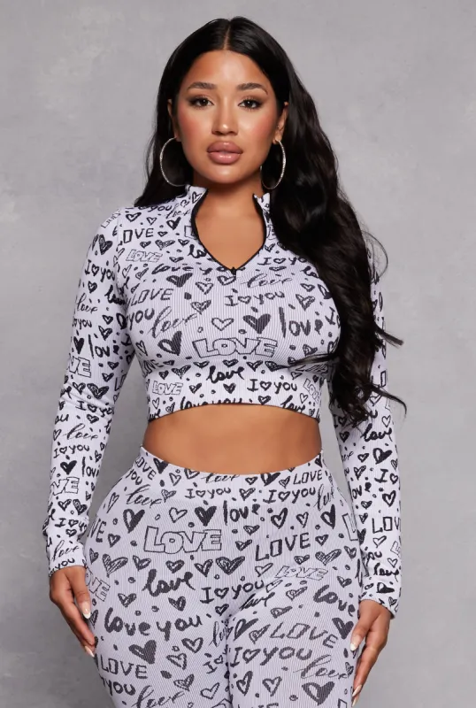 Love Print Seamless Zip Neck Crop Top sold by Rainbow