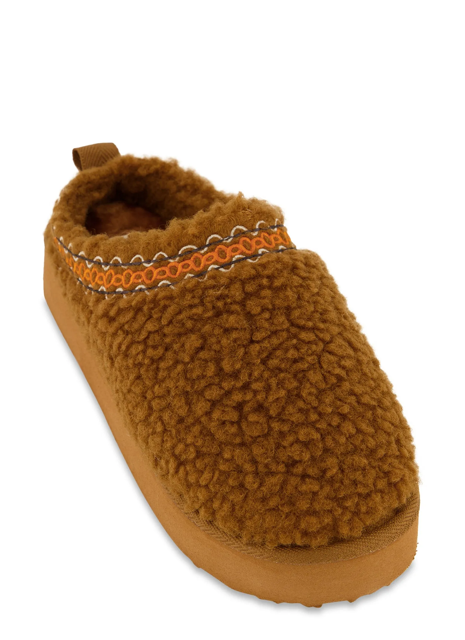 Sherpa Embroidered Detail Platform Clogs sold by Rainbow