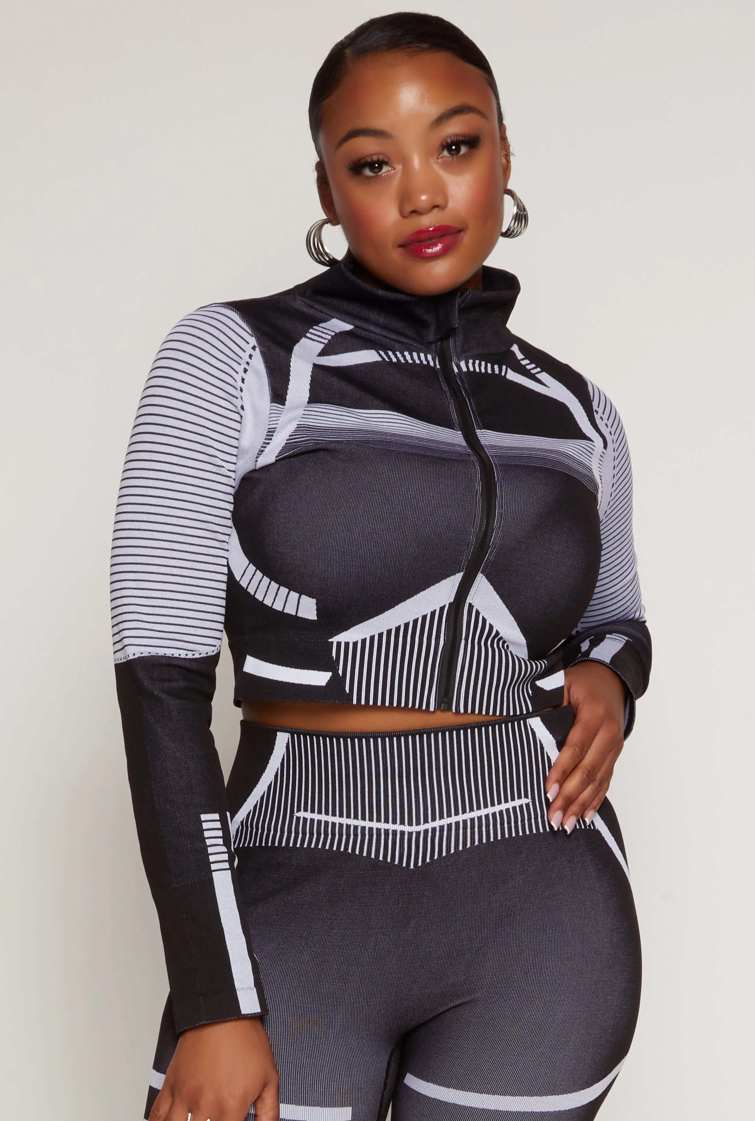 Plus Size Seamless Printed Cropped Track Jacket sold by Rainbow