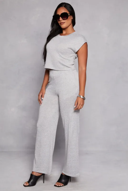 Brushed Knit High Waisted Wide Leg Pants sold by Rainbow
