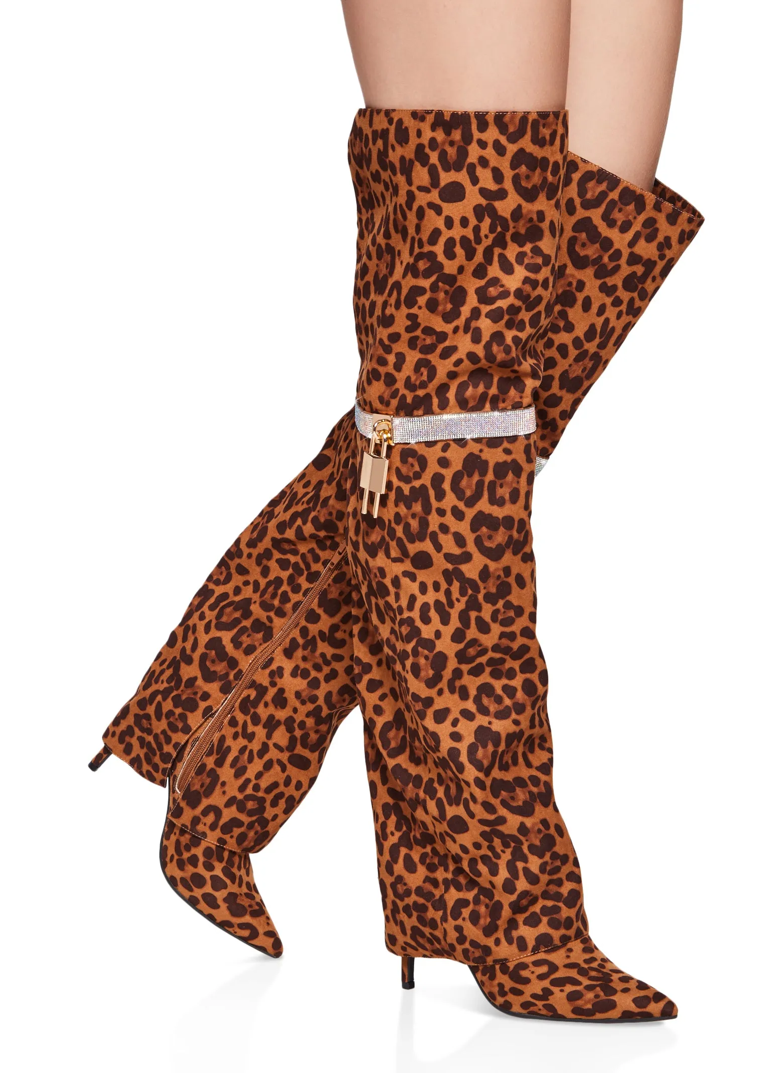 Rhinestone Lock Fold Over the Knee Boots sold by Rainbow