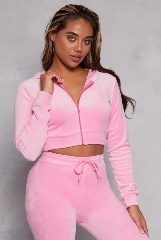 Velour Front Zip Cropped Hoodie sold by Rainbow