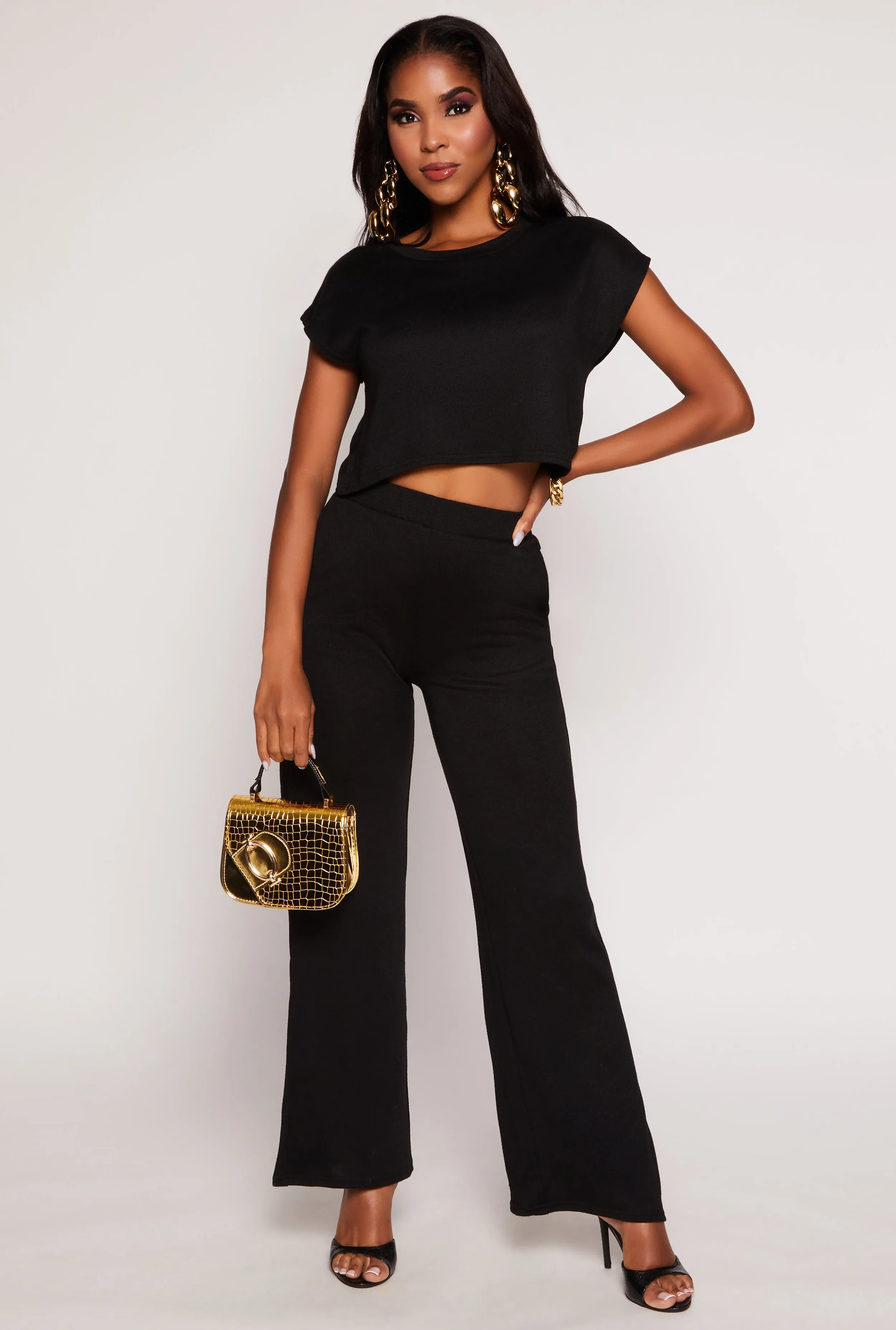 Brushed Knit High Waisted Wide Leg Pants sold by Rainbow