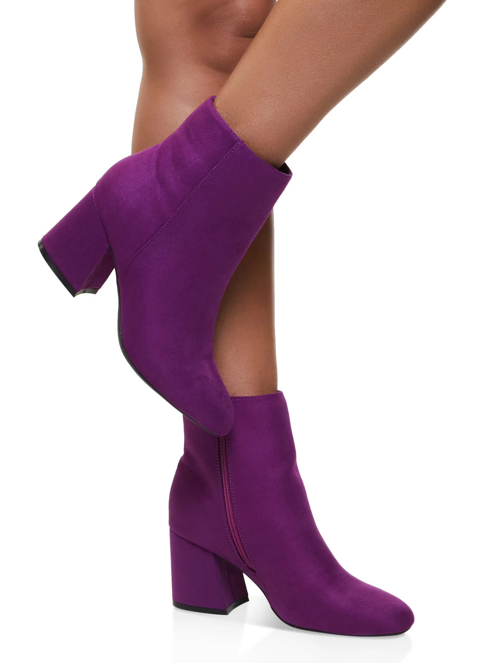 Round Toe Mid Block Heel Booties sold by Rainbow