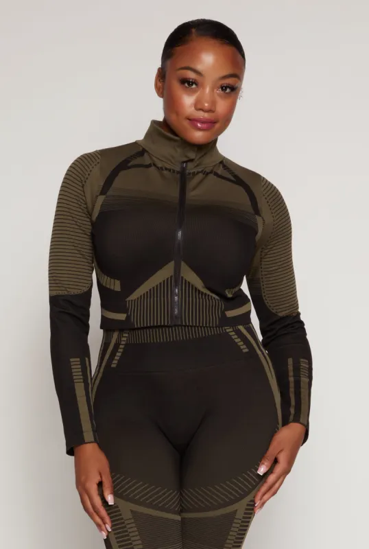 Plus Size Seamless Printed Cropped Track Jacket sold by Rainbow