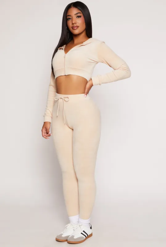 Velour Drawstring High Waisted Leggings sold by Rainbow