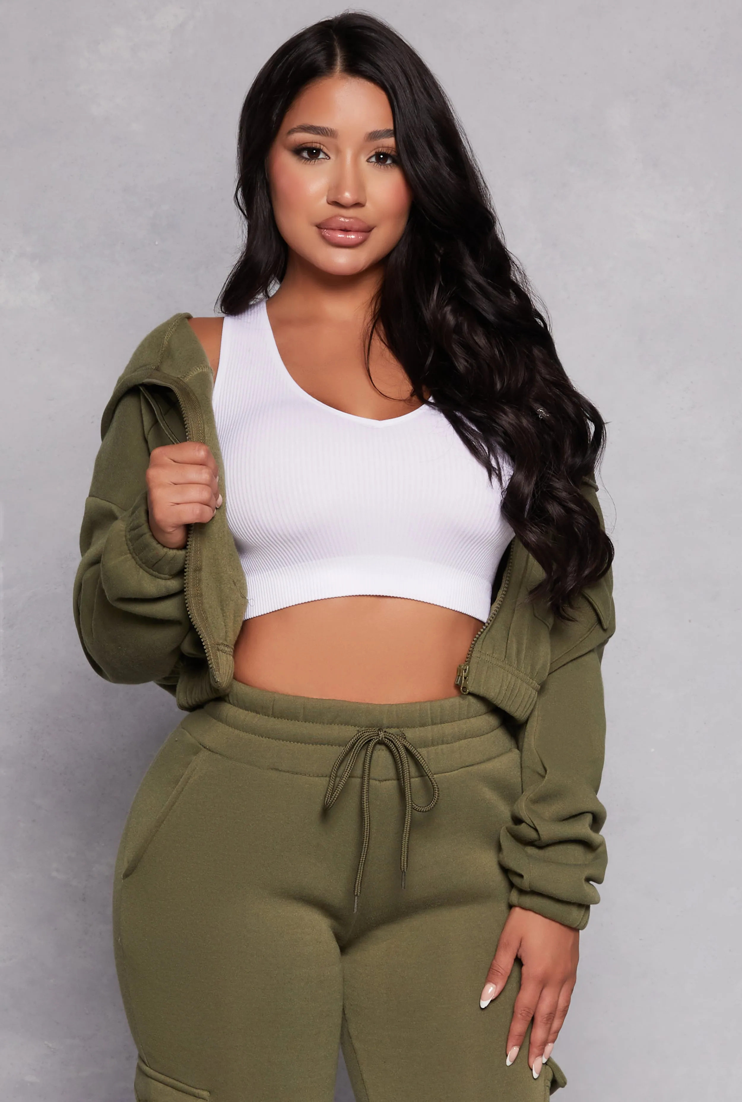 Fleece Cargo Pocket Zip Front Hoodie sold by Rainbow