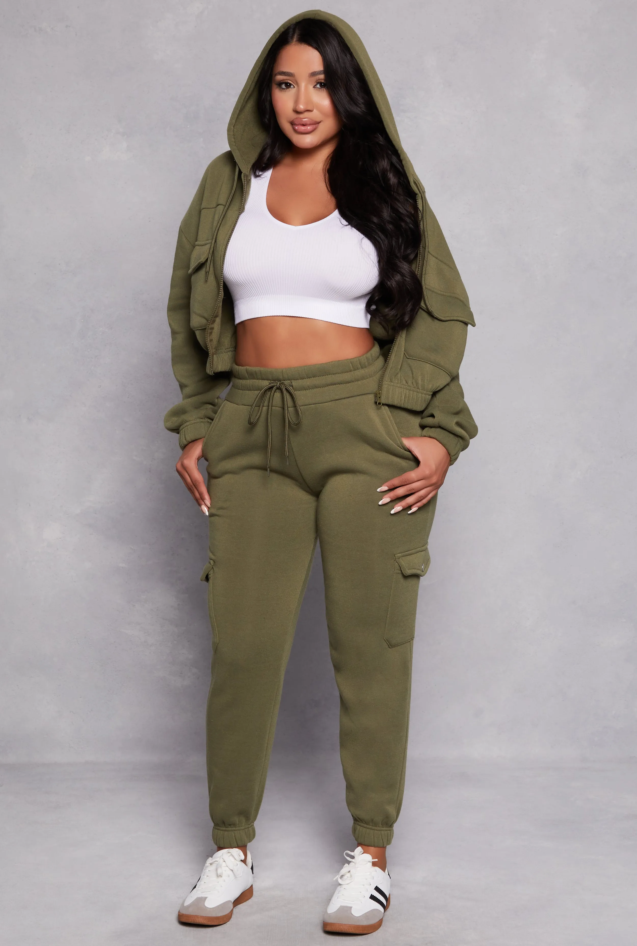 Fleece Cargo Pocket Zip Front Hoodie sold by Rainbow product image thumbnail 2