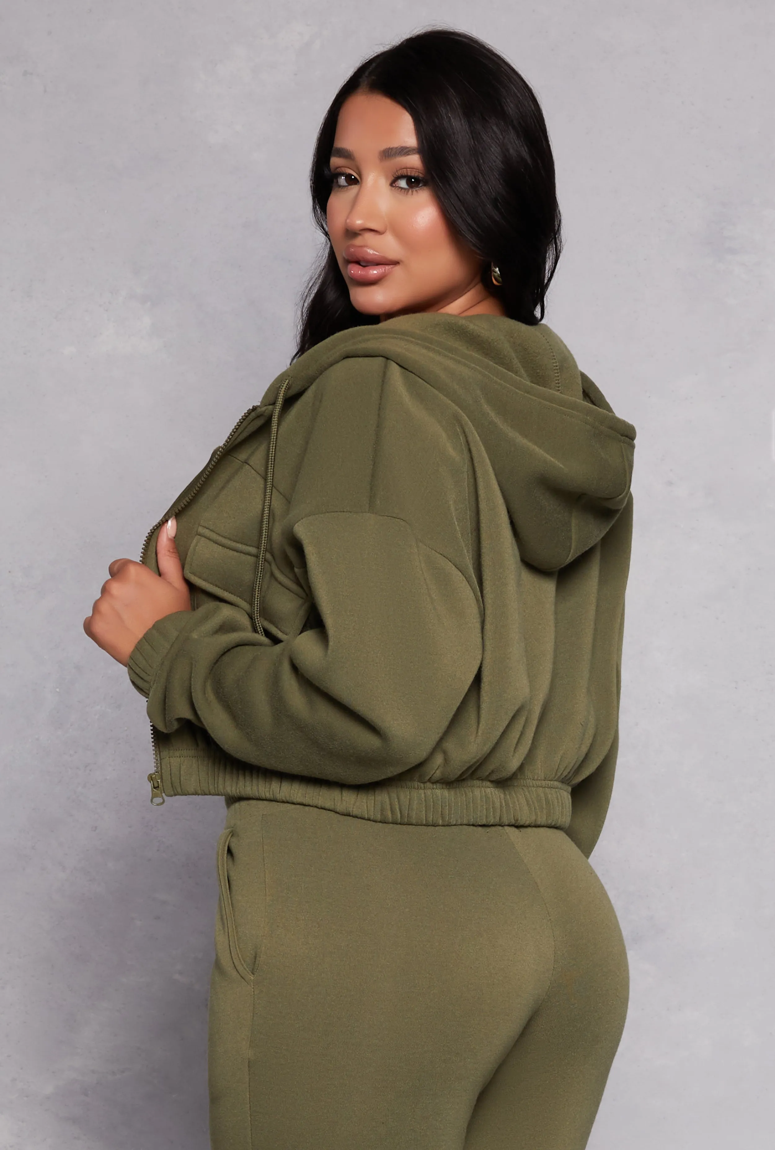 Fleece Cargo Pocket Zip Front Hoodie sold by Rainbow product image thumbnail 3