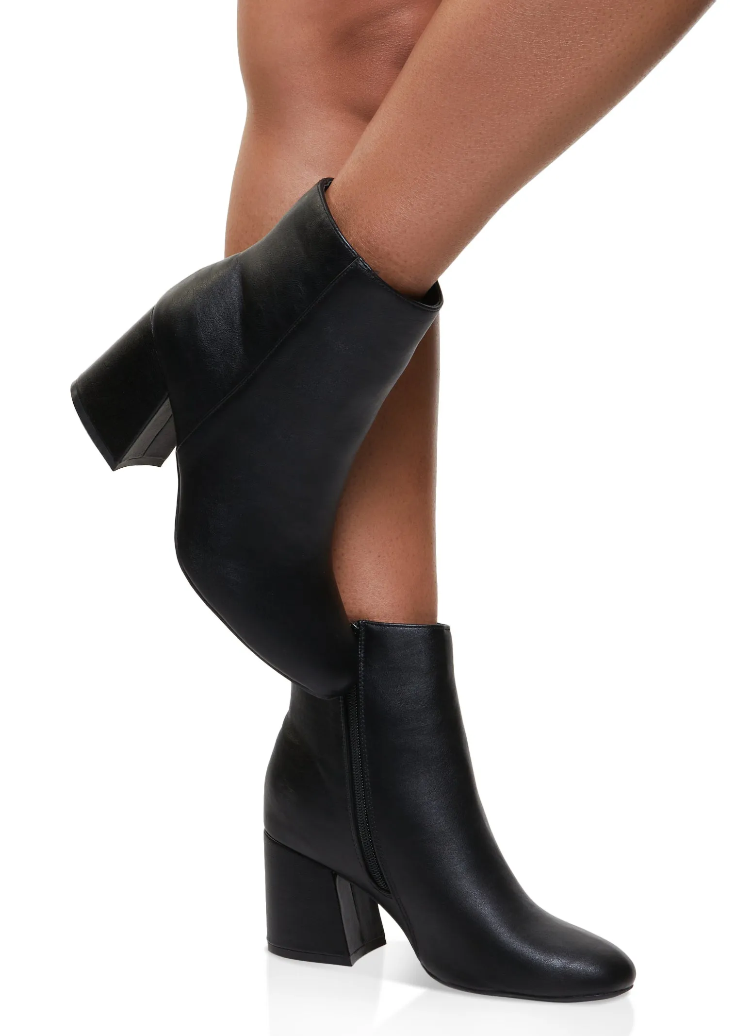Round Toe Mid Block Heel Booties sold by Rainbow