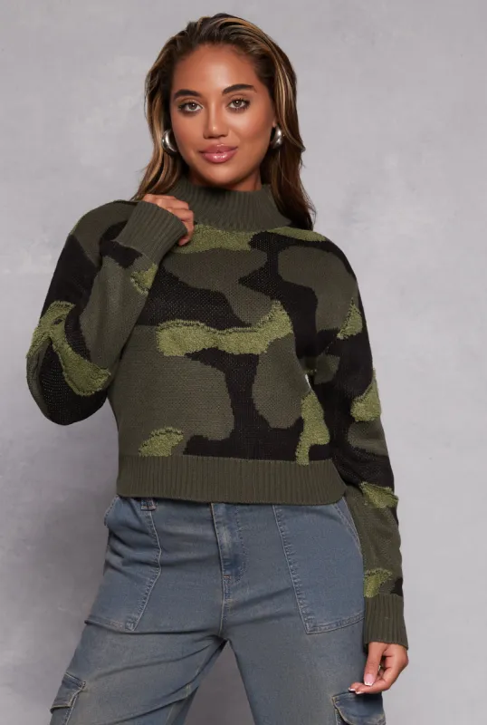Camo Mock Neck Pullover Sweater sold by Rainbow