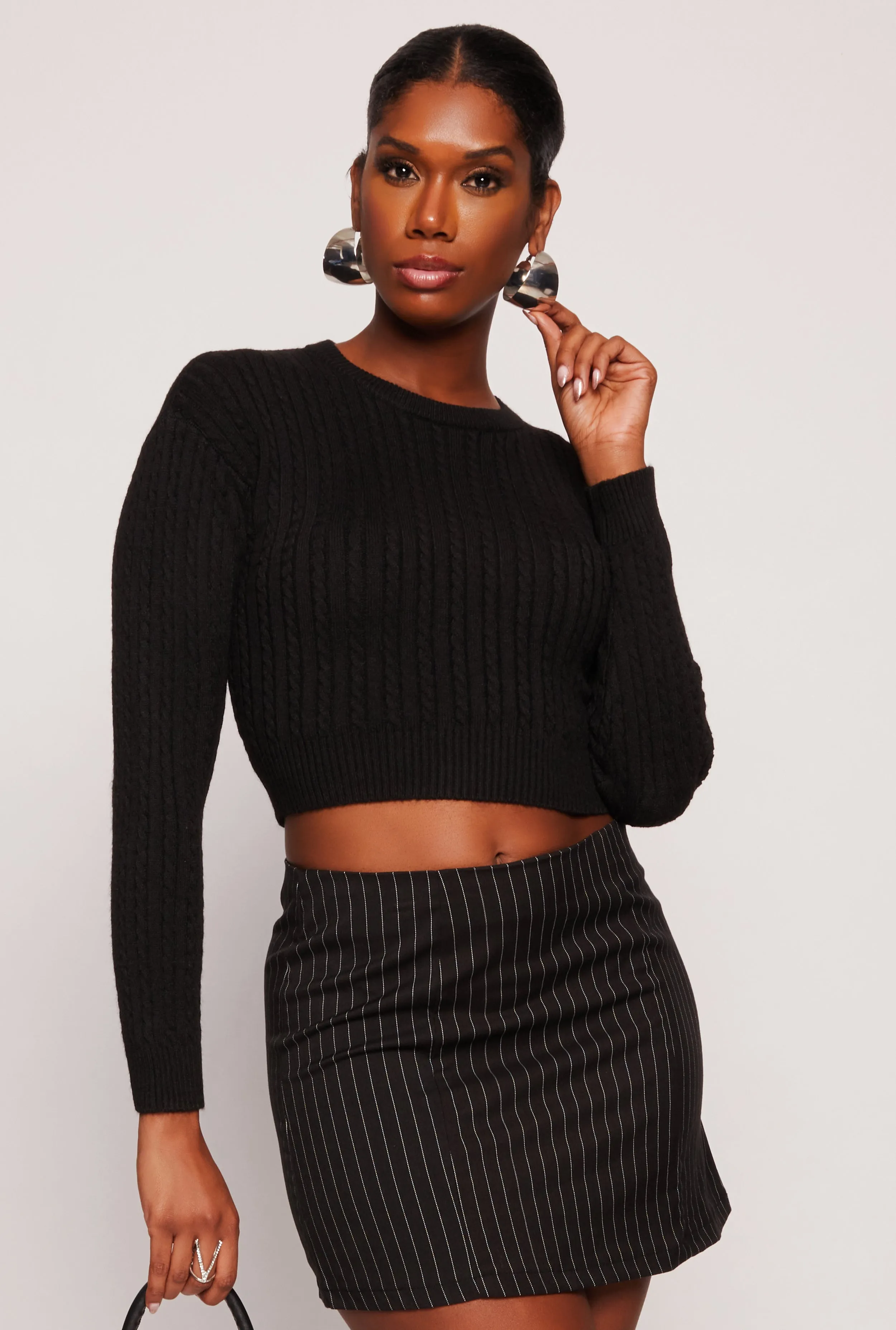 Cable Knit Crew Neck Cropped Sweater sold by Rainbow