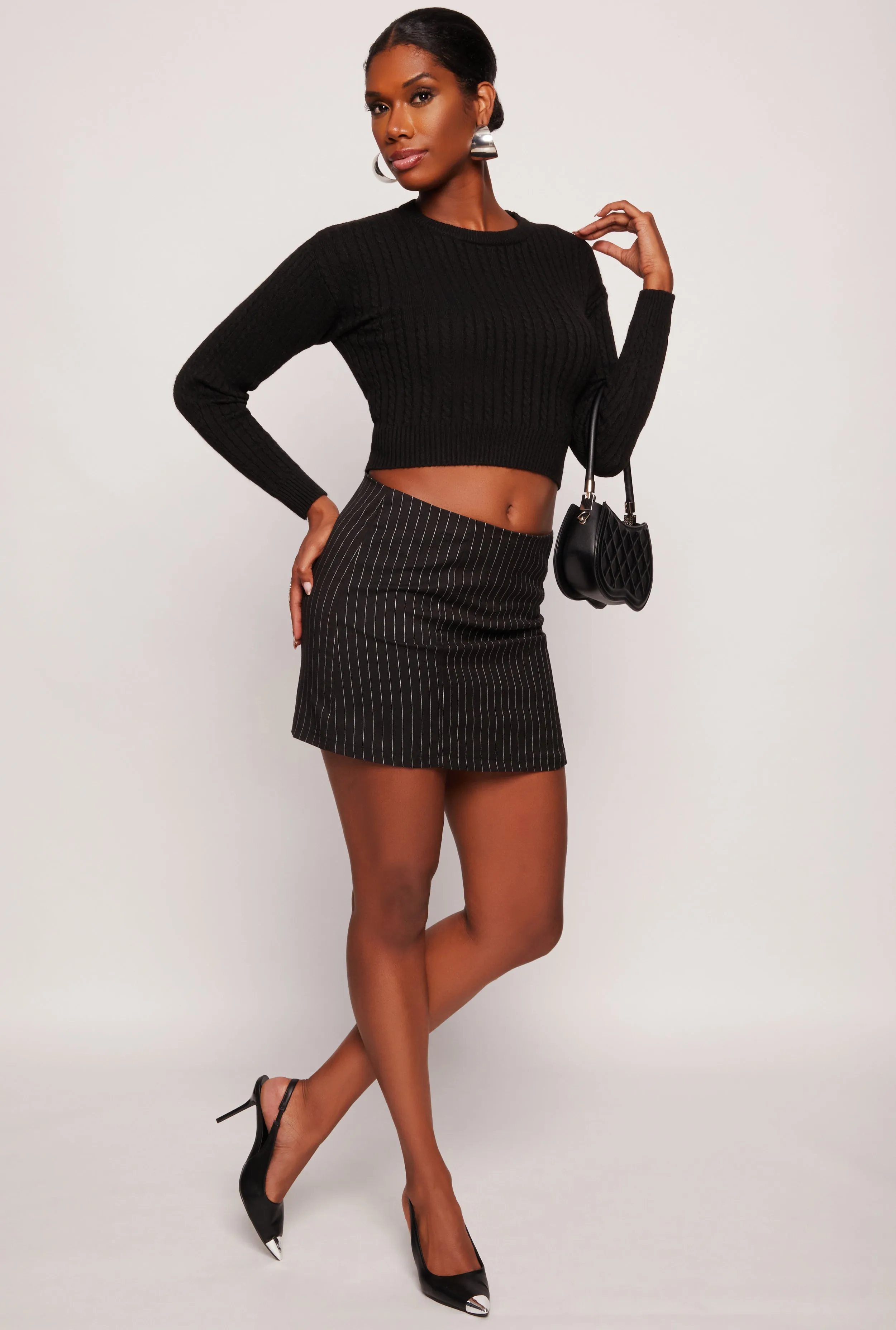 Cable Knit Crew Neck Cropped Sweater sold by Rainbow product image thumbnail 2