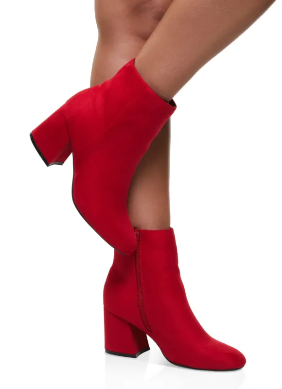 Round Toe Mid Block Heel Booties sold by Rainbow