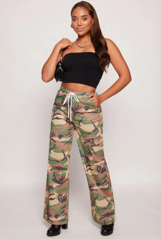 Almost Famous Camo Drawstring Waist Cargo Pants sold by Rainbow