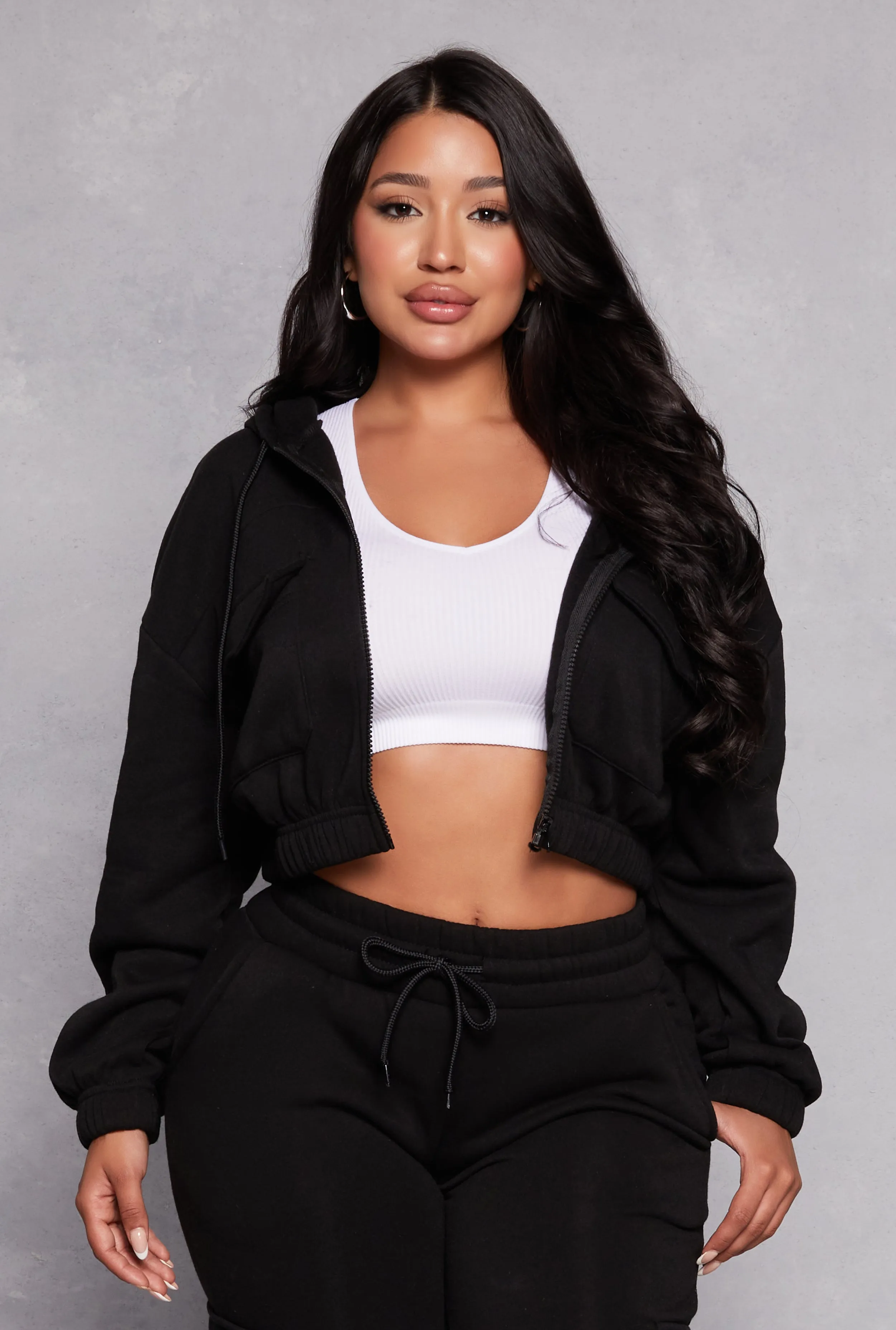 Fleece Cargo Pocket Zip Front Hoodie sold by Rainbow