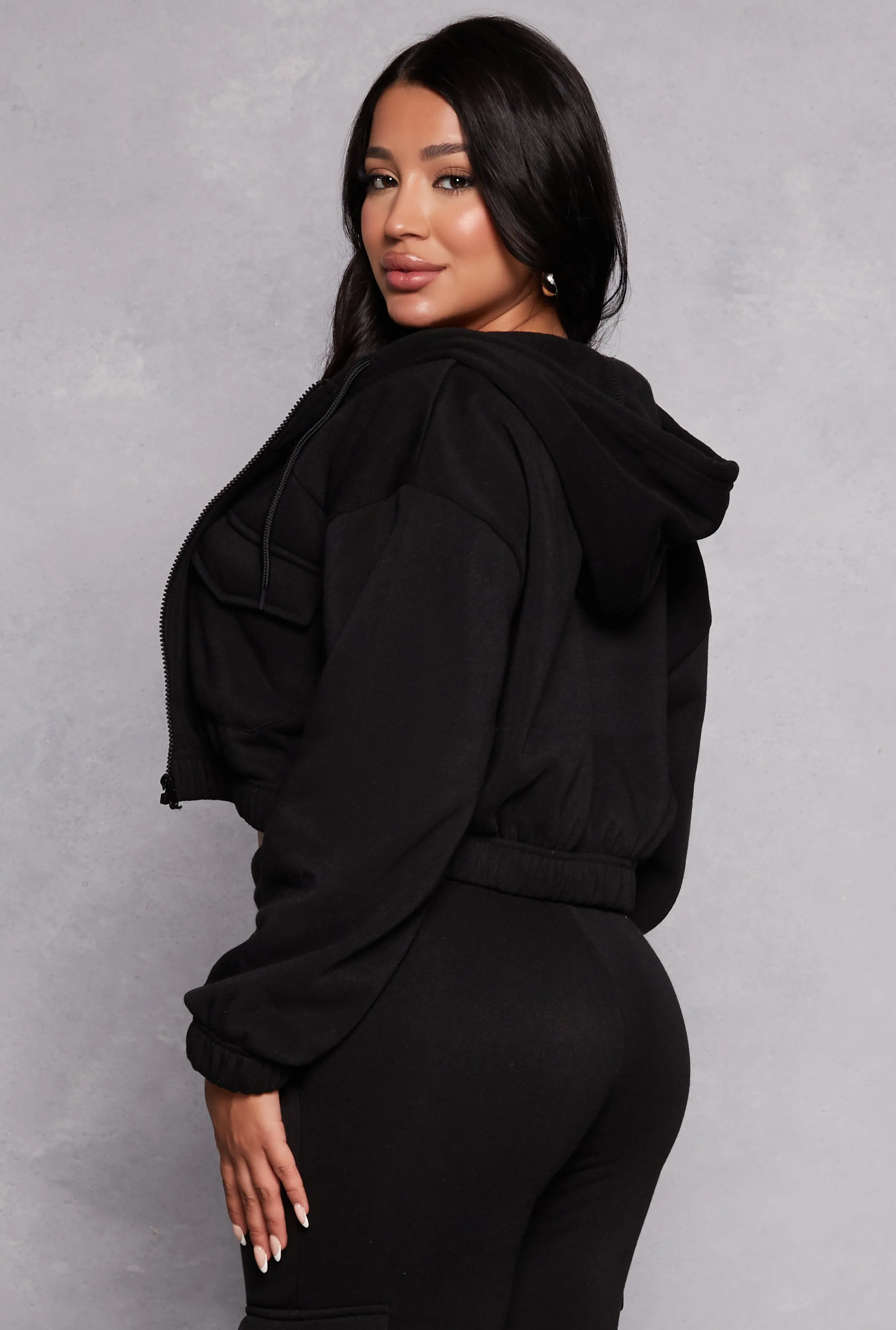 Fleece Cargo Pocket Zip Front Hoodie sold by Rainbow product image thumbnail 3