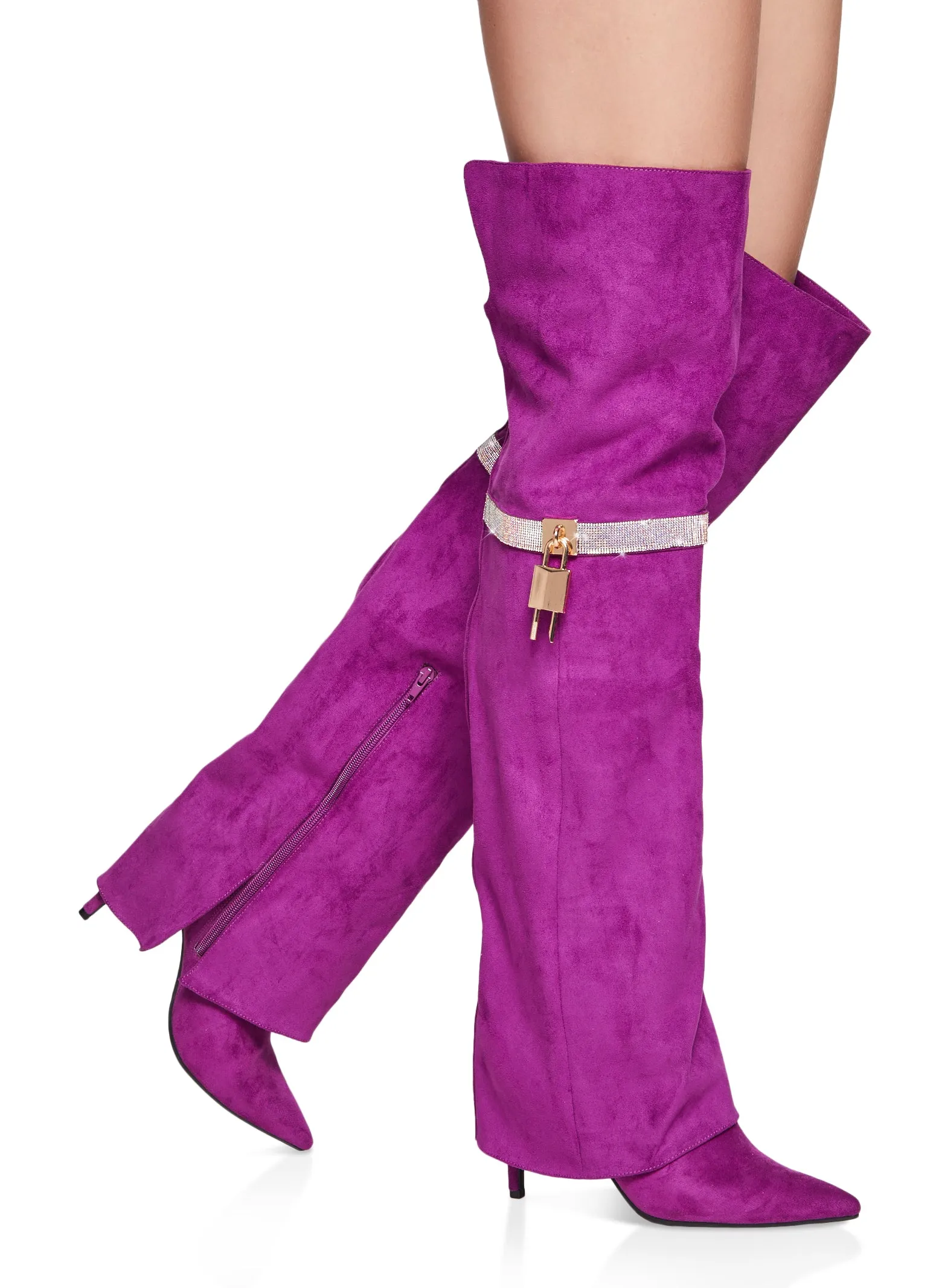 Rhinestone Lock Fold Over the Knee Boots sold by Rainbow