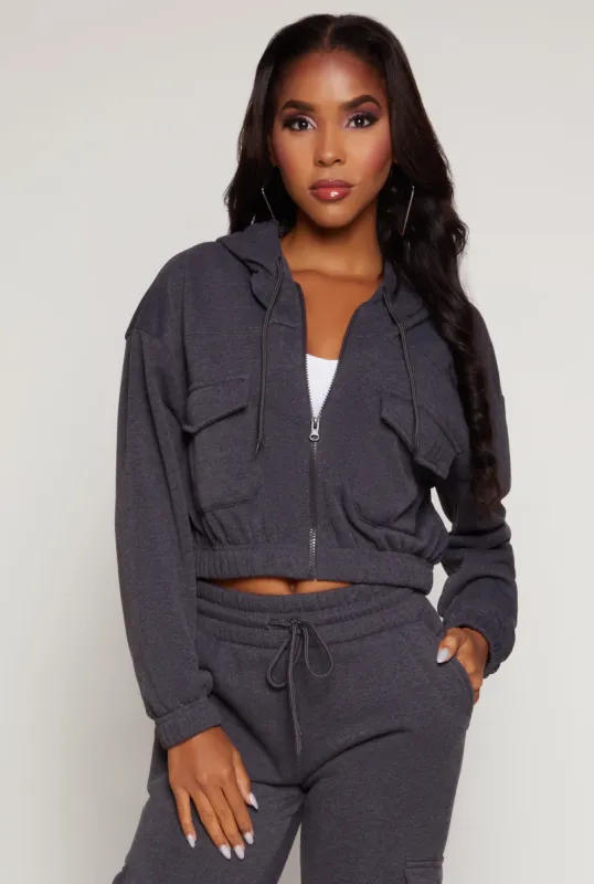 Fleece Cargo Pocket Zip Front Hoodie sold by Rainbow