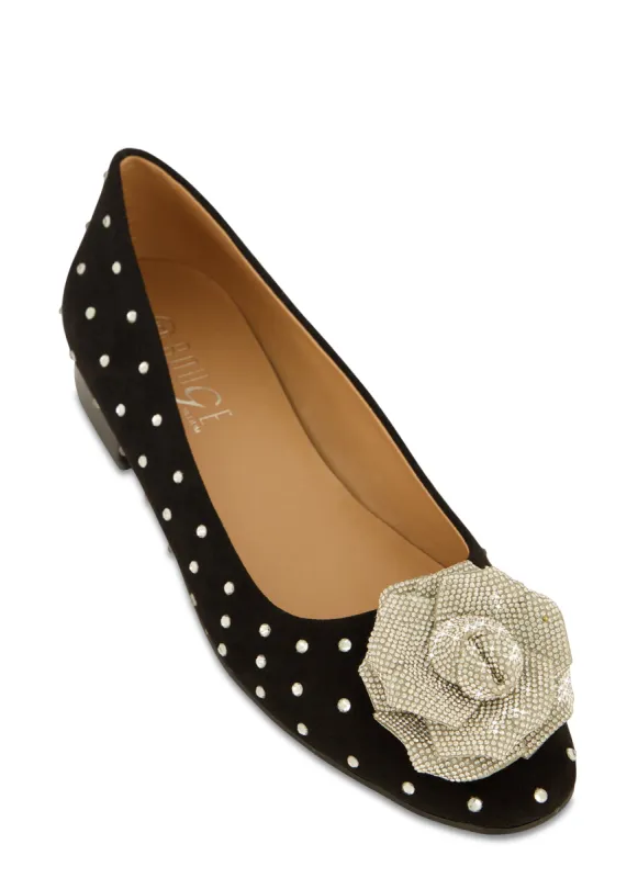 Rhinestone Flower Studded Flats sold by Rainbow
