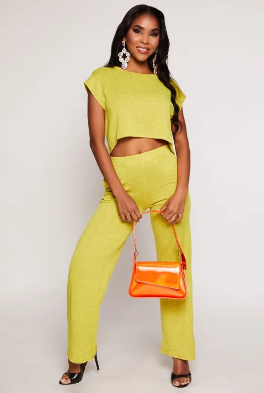 Brushed Knit High Waisted Wide Leg Pants sold by Rainbow