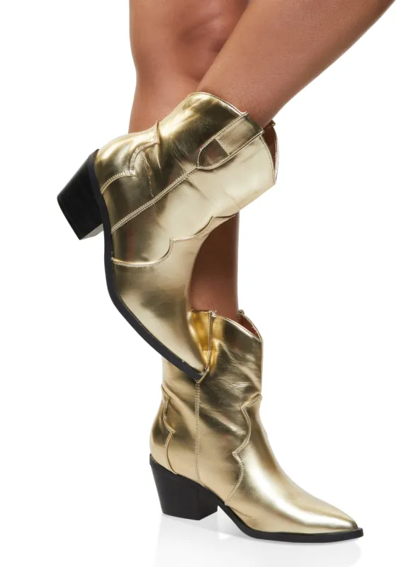 Pointed Toe Mid Heel Cowboy Boots sold by Rainbow