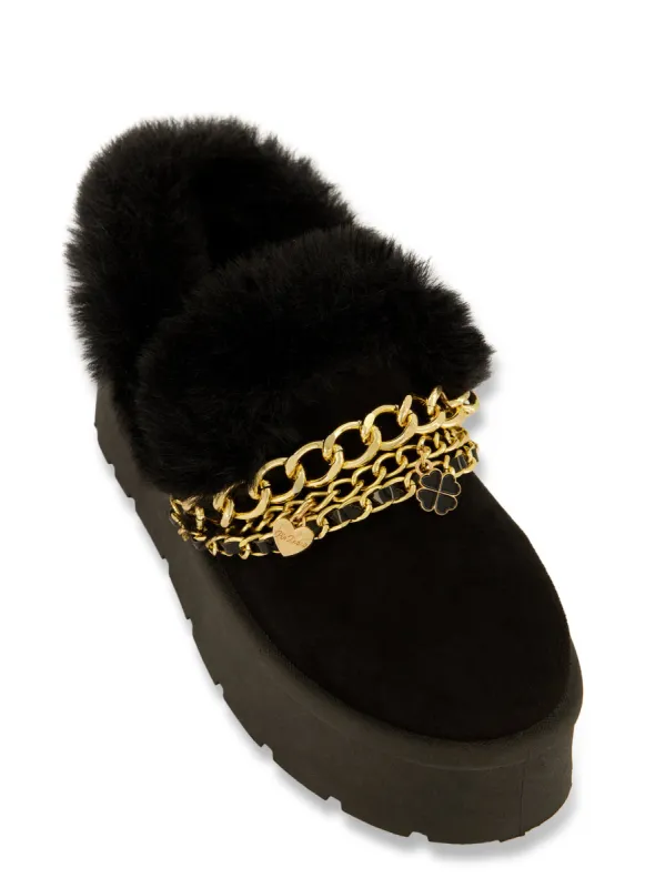 Faux Fur Lined Layered Chain Platform Boots sold by Rainbow