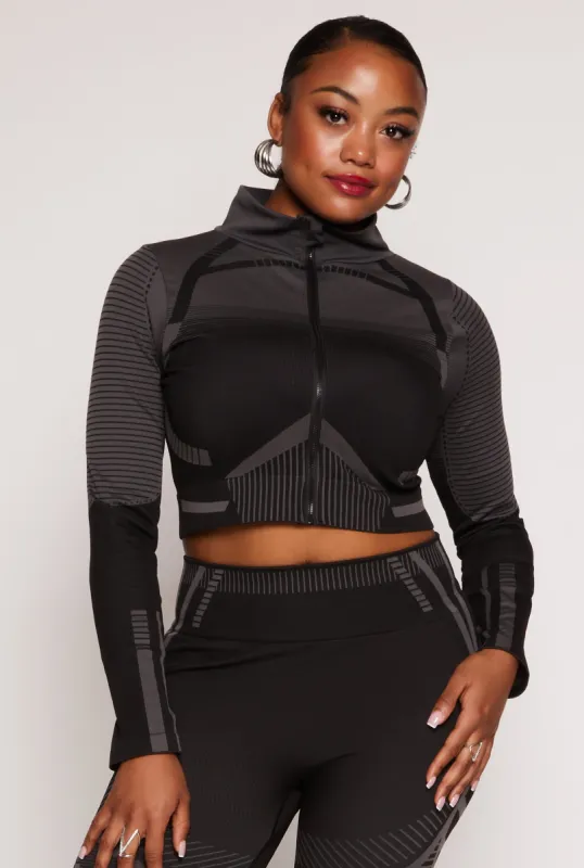 Plus Size Seamless Printed Cropped Track Jacket sold by Rainbow