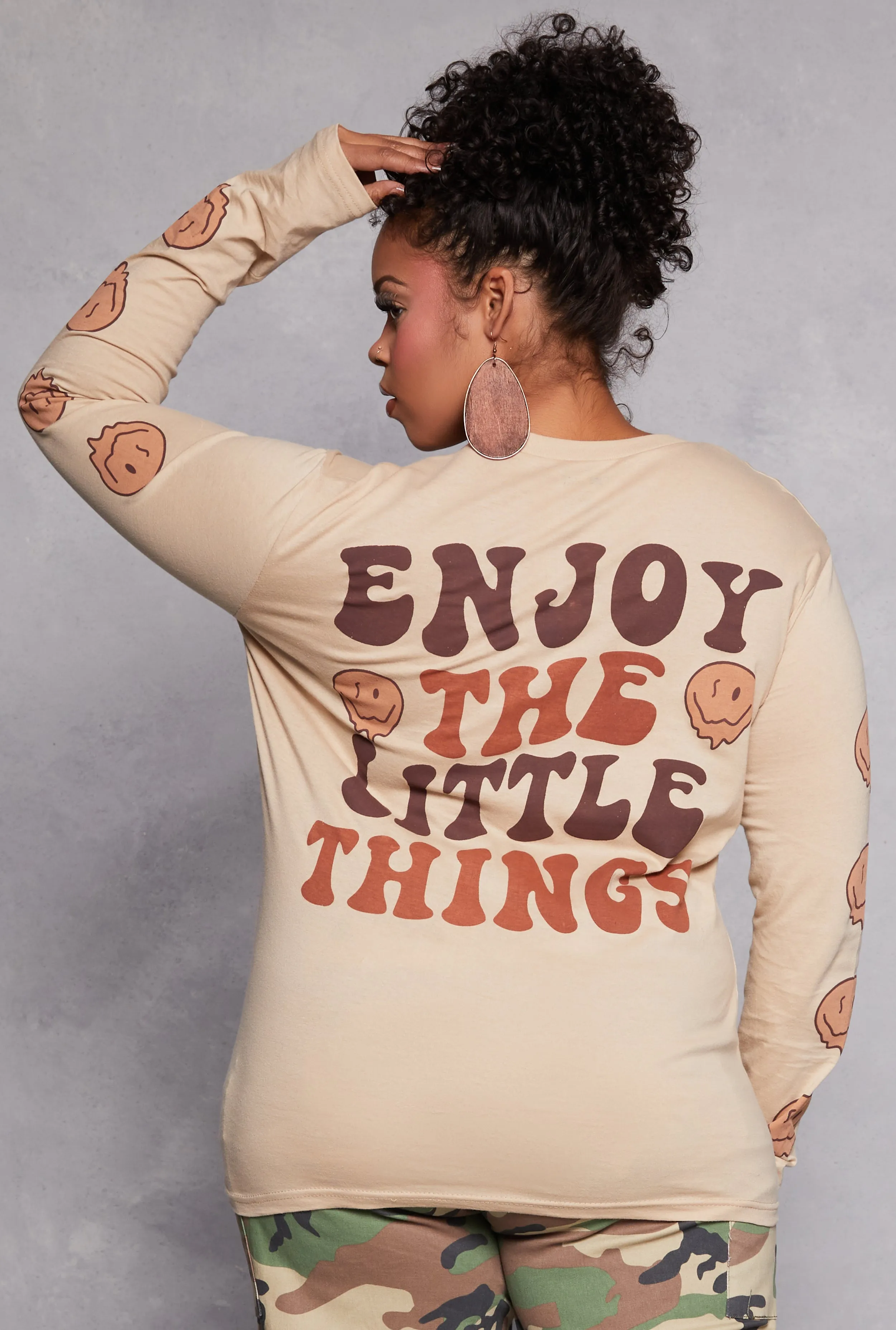 Plus Size Enjoy The Little Things Smiley Long Sleeve Top sold by Rainbow