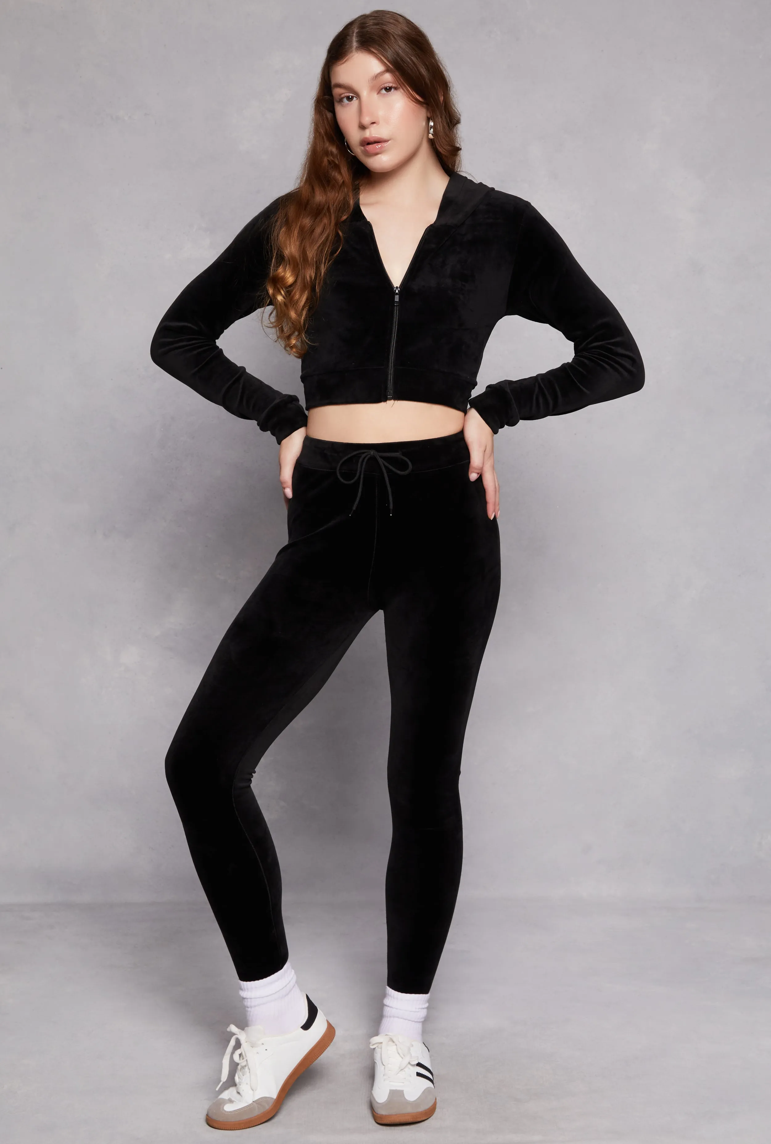 Velour Front Zip Cropped Hoodie sold by Rainbow product image thumbnail 2