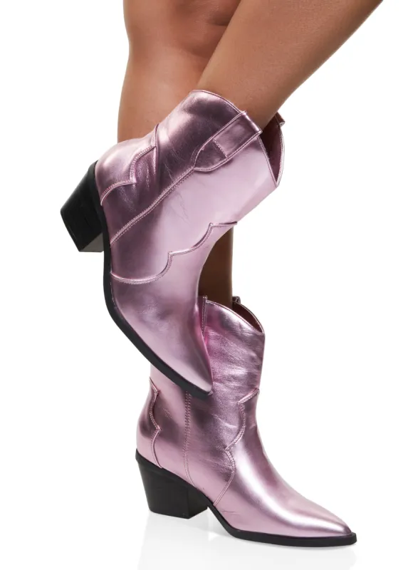 Pointed Toe Mid Heel Cowboy Boots sold by Rainbow