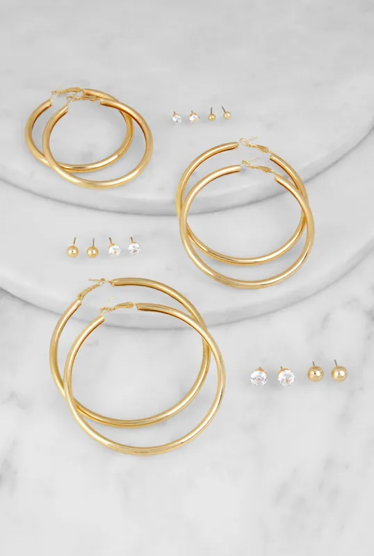 Hoop and Stud Earrings Set of 9 sold by Rainbow