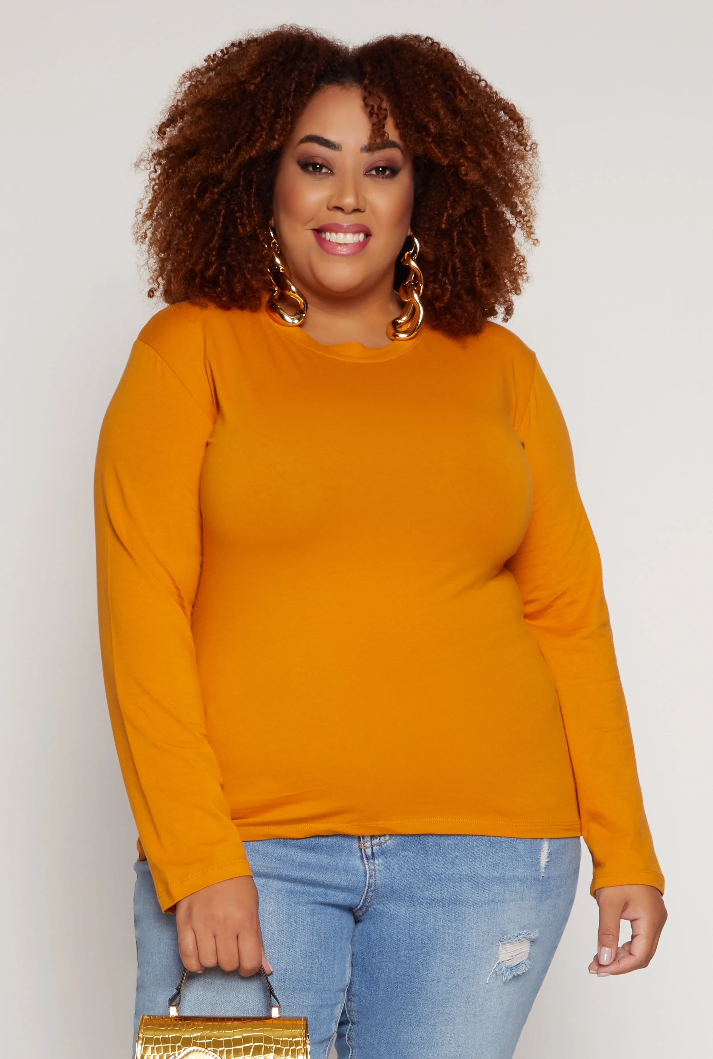 Plus Size Long Sleeve Crew Neck Tee sold by Rainbow