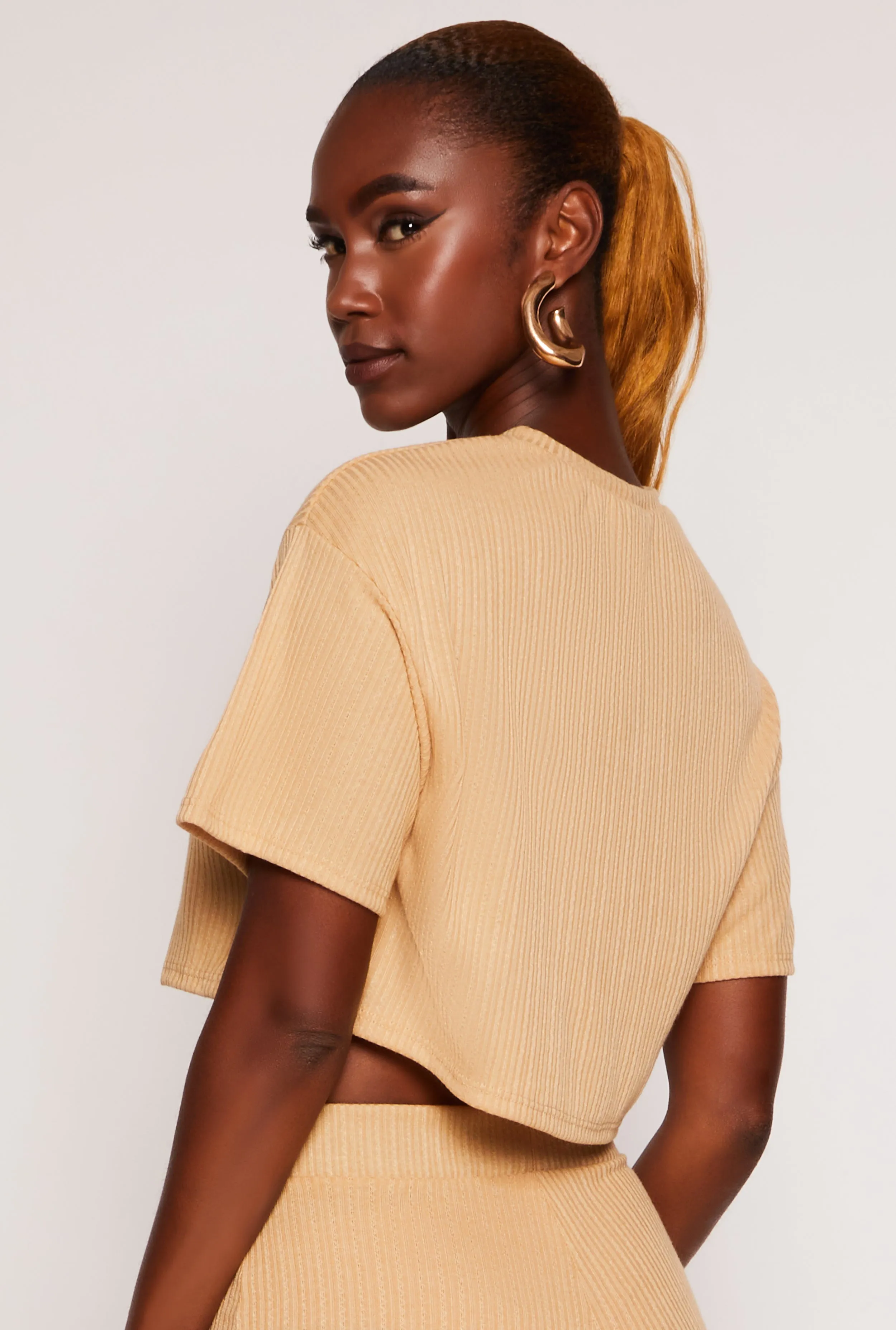 Ribbed Knit Crew Neck Cropped Tee sold by Rainbow product image thumbnail 3