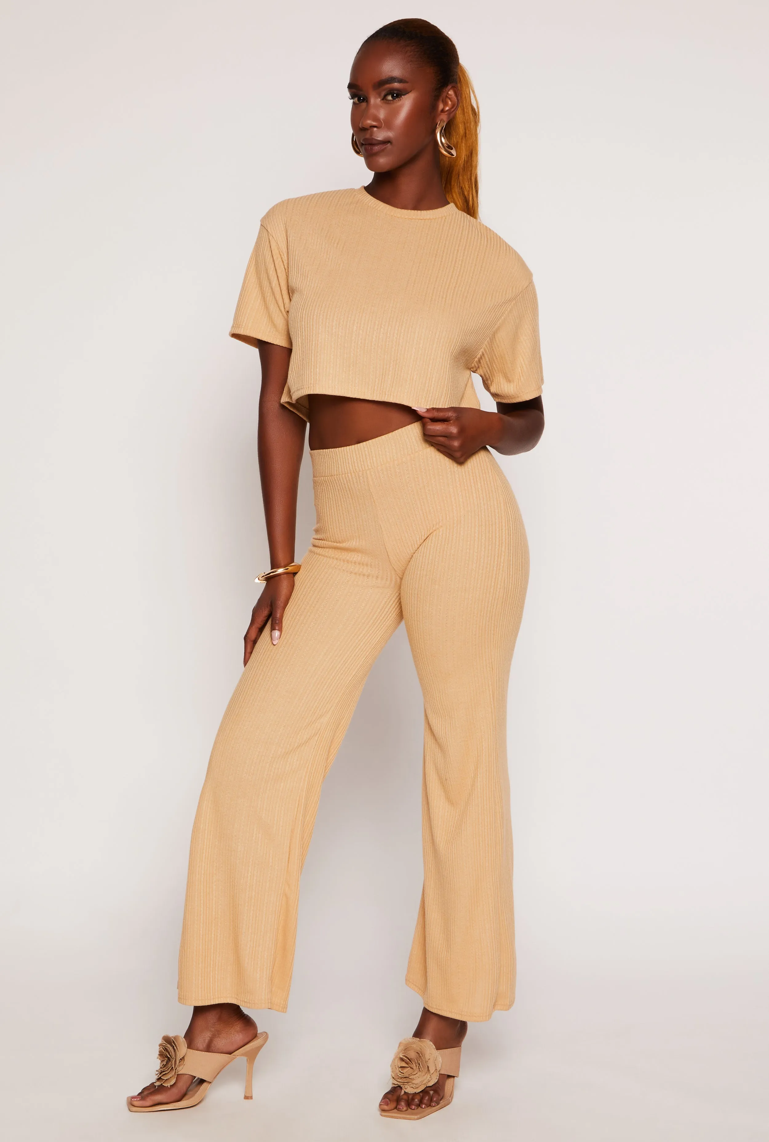 Ribbed Knit Crew Neck Cropped Tee sold by Rainbow product image thumbnail 2