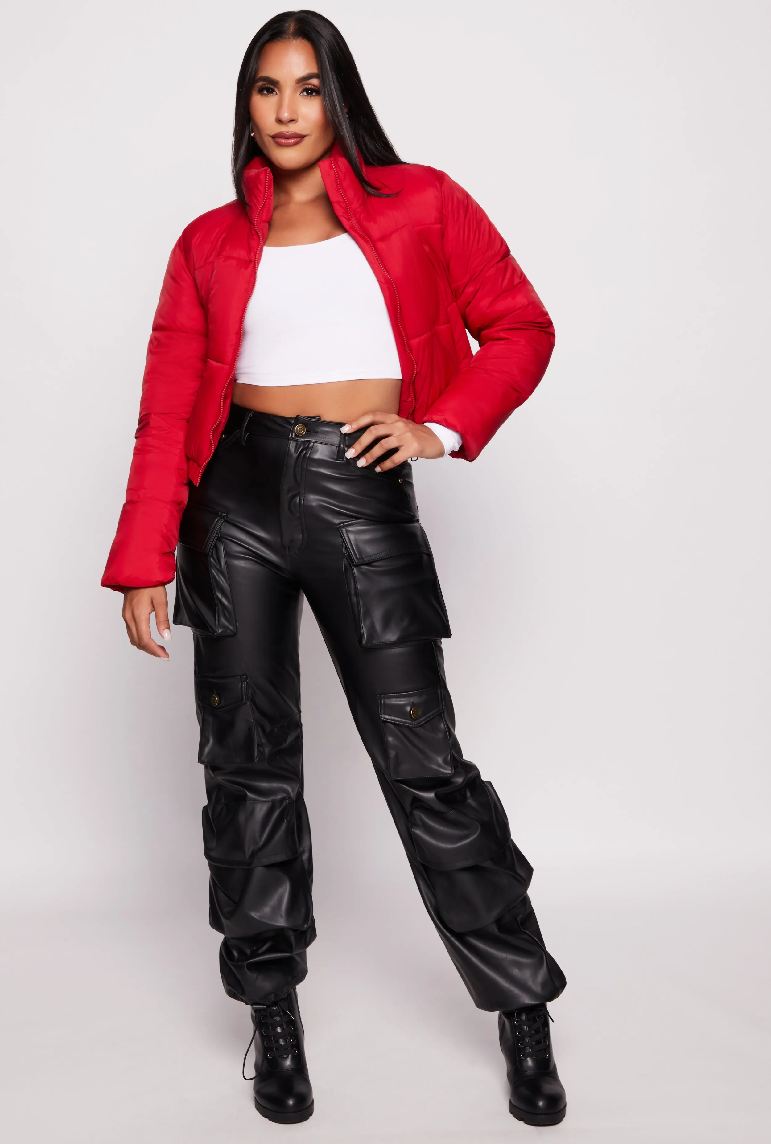 Nylon Zip Front Cropped Puffer Jacket sold by Rainbow product image thumbnail 2