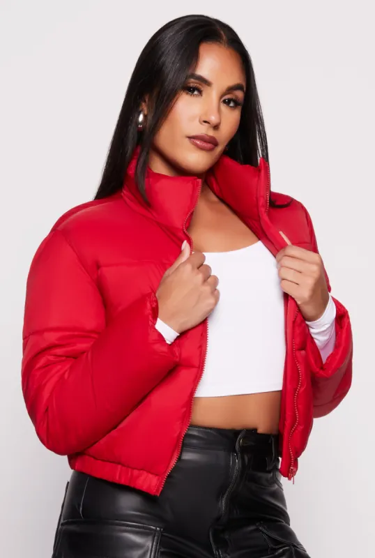 Nylon Zip Front Cropped Puffer Jacket sold by Rainbow