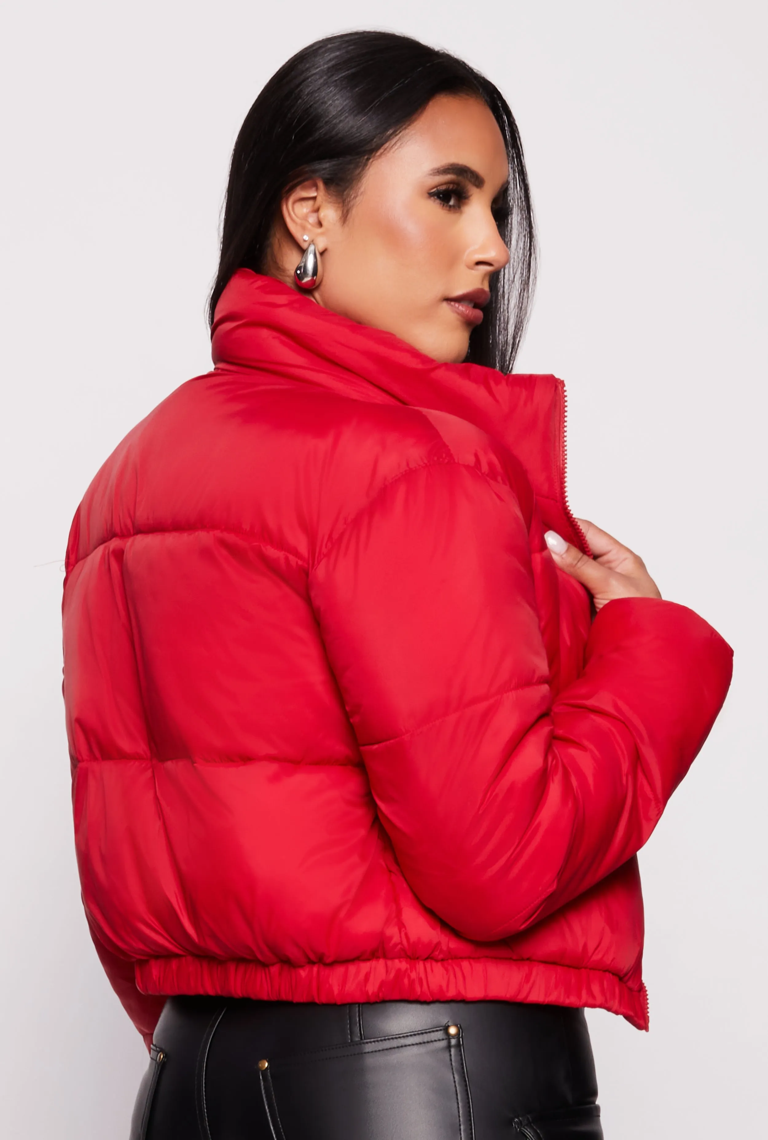 Nylon Zip Front Cropped Puffer Jacket sold by Rainbow product image thumbnail 3