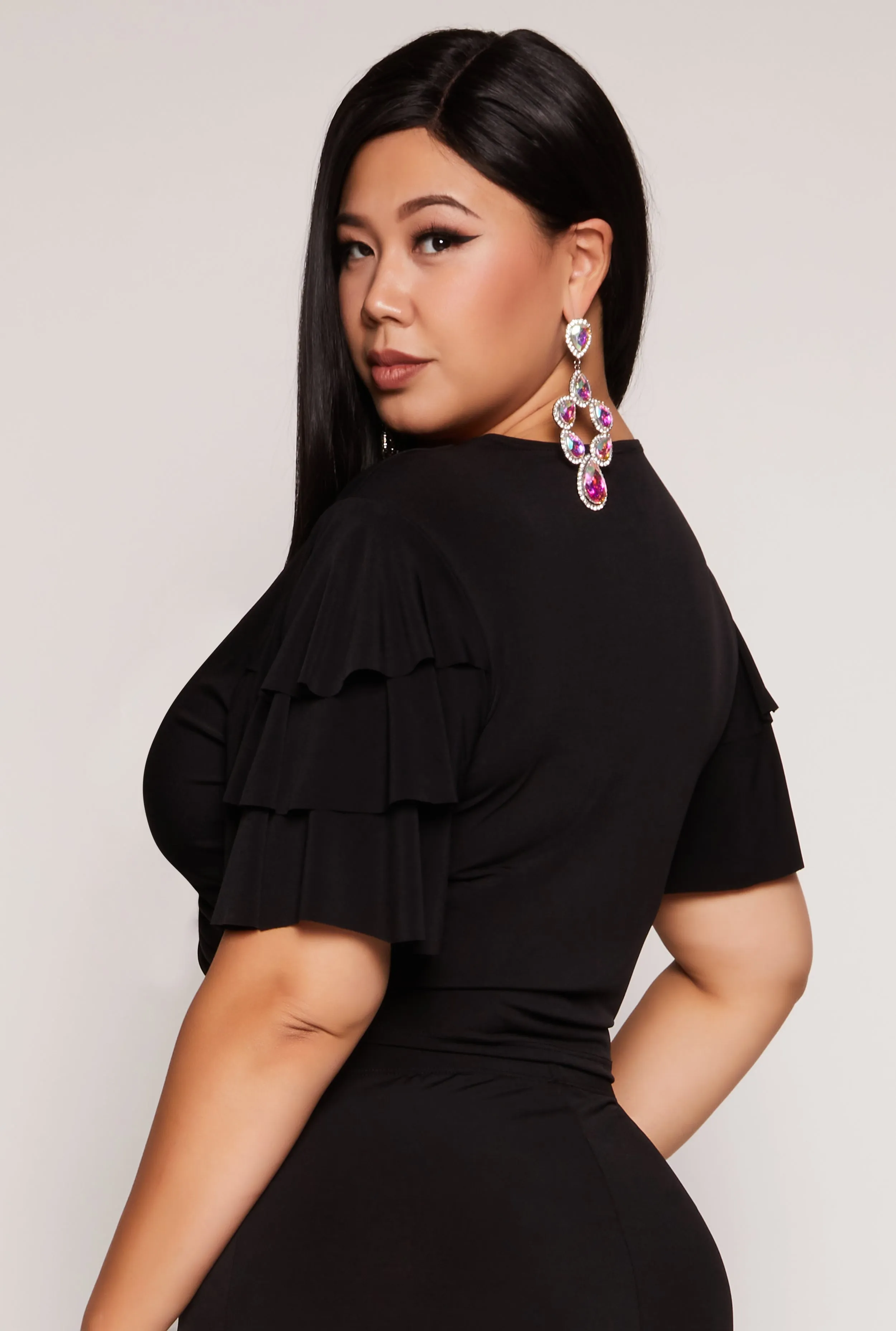 Plus Size Tiered Sleeve Twist Front Crop Top sold by Rainbow product image thumbnail 3