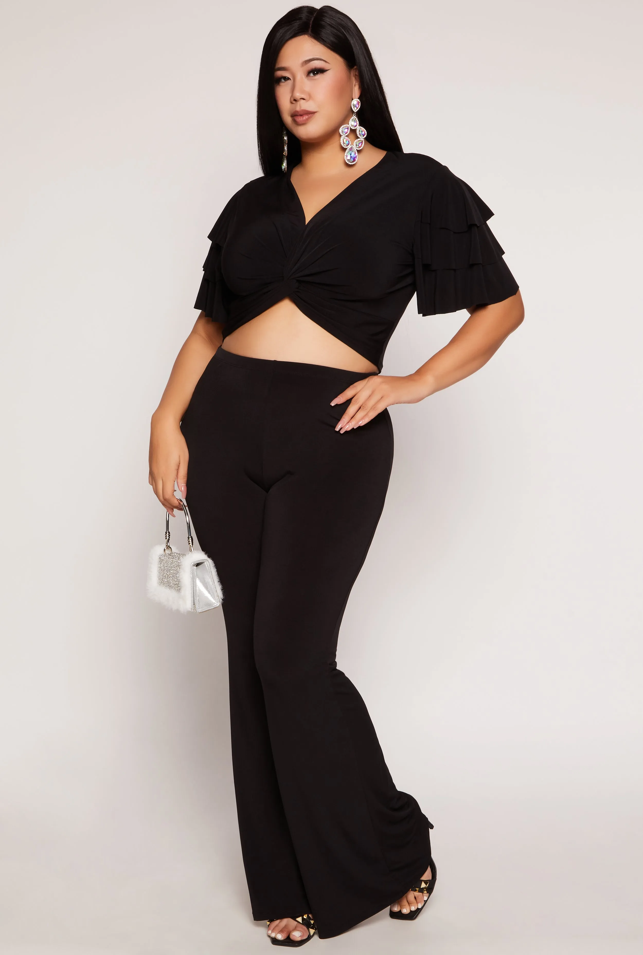 Plus Size Tiered Sleeve Twist Front Crop Top sold by Rainbow product image thumbnail 2