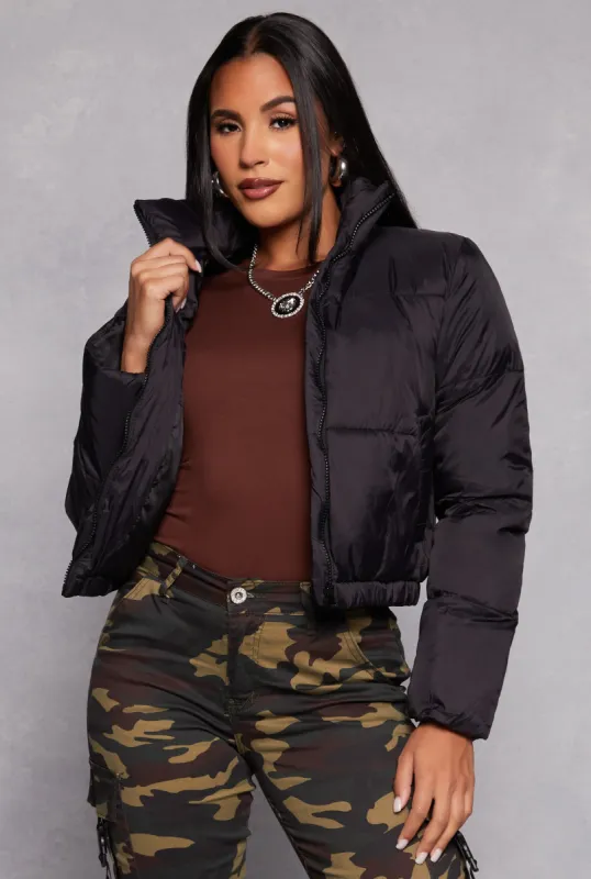 Nylon Zip Front Cropped Puffer Jacket sold by Rainbow